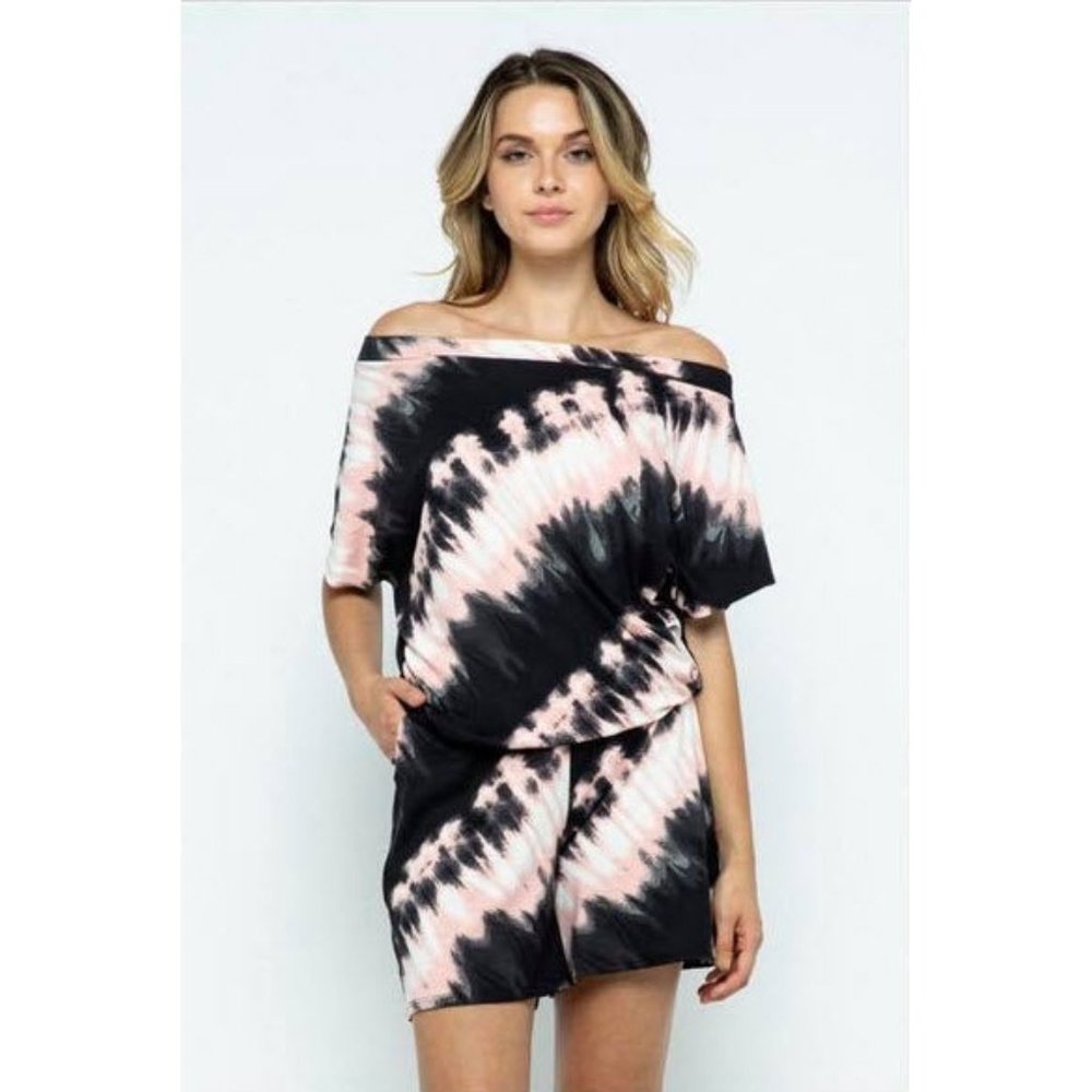 Eldridge Off The Shoulder Tie Dye Pocket Romper